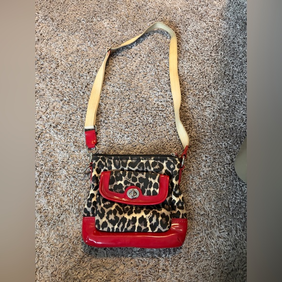 Coach Handbags - Coach Animal Print Crossbody Bag with Red and Cream Details